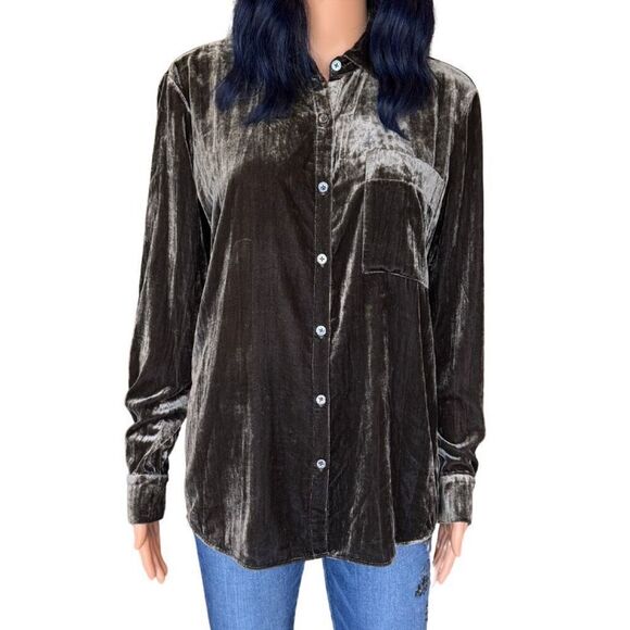 NWT ATM Anthony Thomas Melillo Brown Boyfriend Oversized Velvet Shirt - Picture 5 of 8